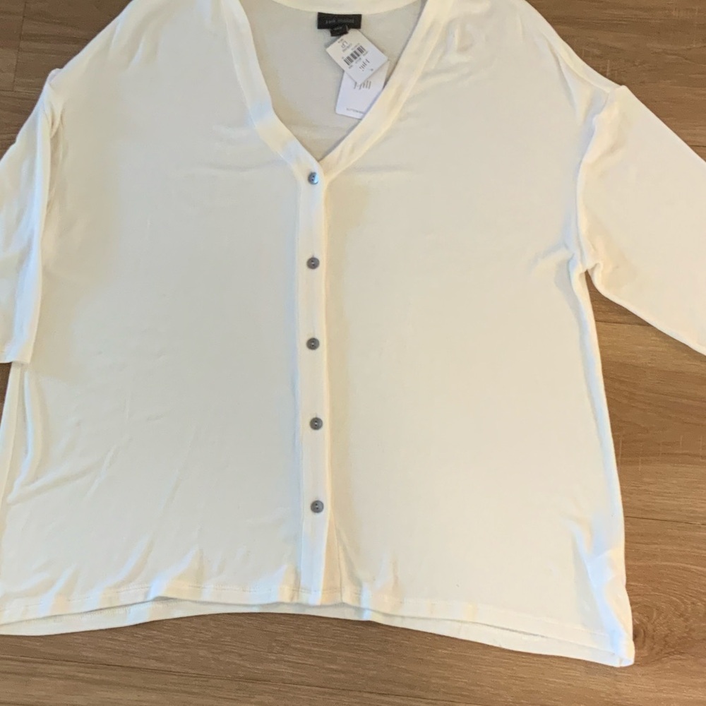 J. Jill Cream Button-Down V-Neck Top